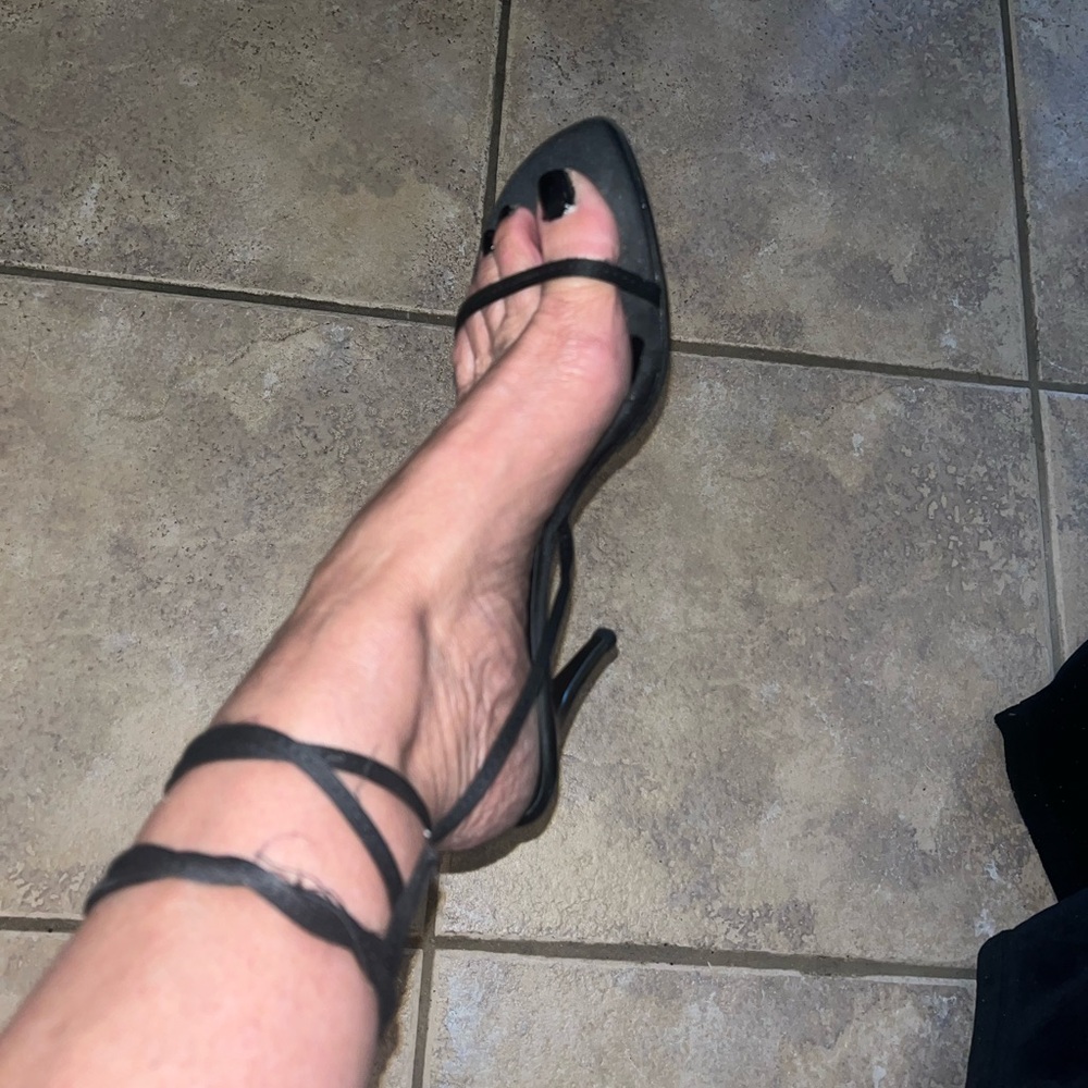 Black Strappy Pointed Toe Stiletto Heels - Women